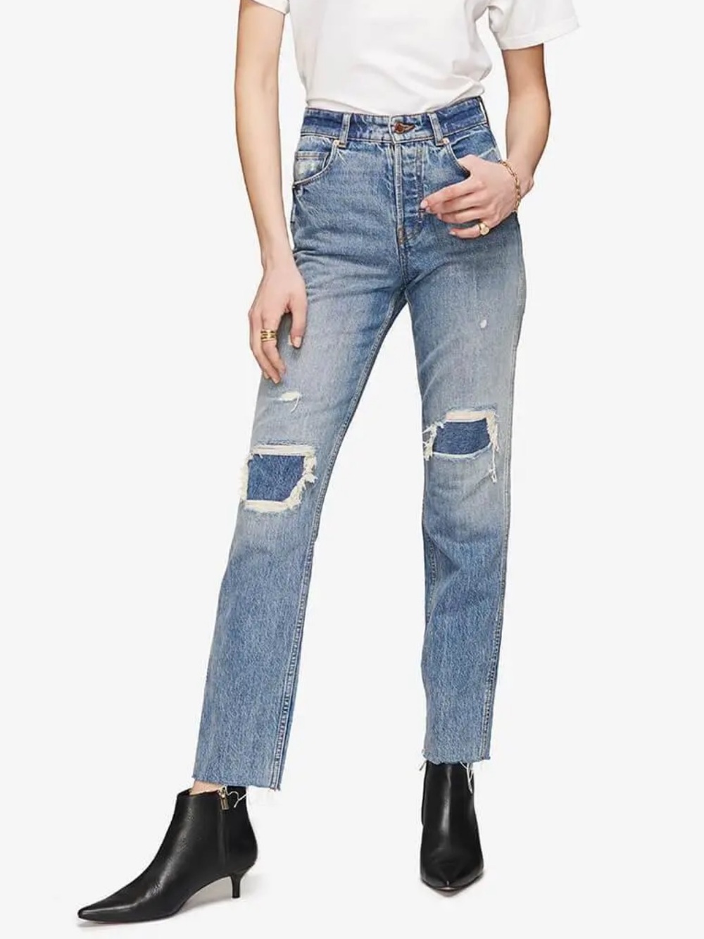 Anine Bing Betty Cotton Jeans Sz 29 True Blue Distressed